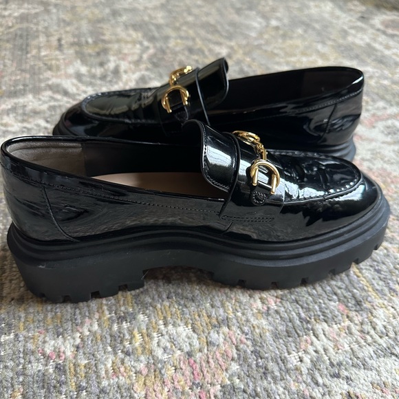 Stuart Weitzman Owen Platform Loafers Size 7 Patent Leather Horseshoe Bit - Picture 6 of 9